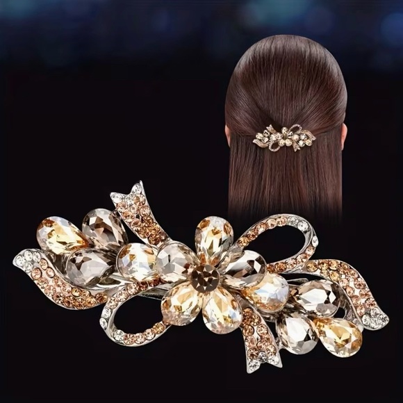 Rhinestone Embellished Barrette Hair Clip Barrette Gorgeous New Modern - Picture 2 of 4